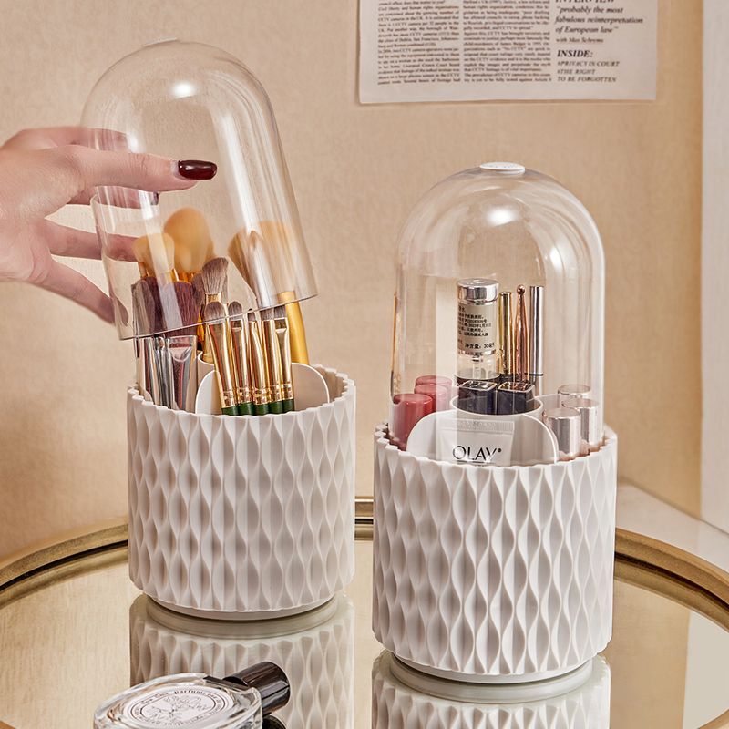 360 Rotating Large Capacity Transparent Makeup Brush Storage Pen Holder Acrylic Dust With Lid Desktop Cosmetic Storage Box - KuzuSHOP