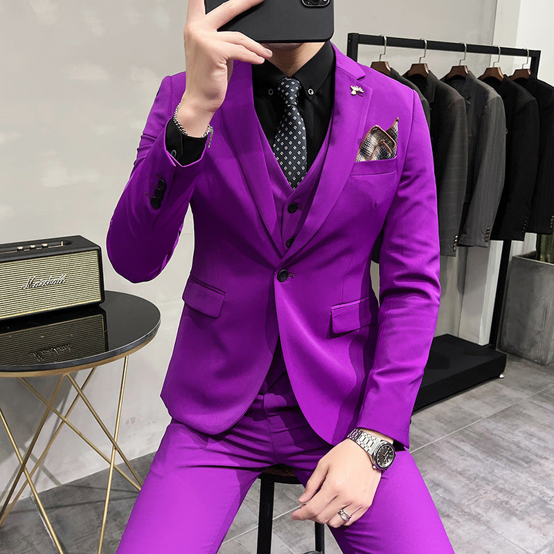 Men's Three-piece Suit Korean Style One Button - KuzuSHOP