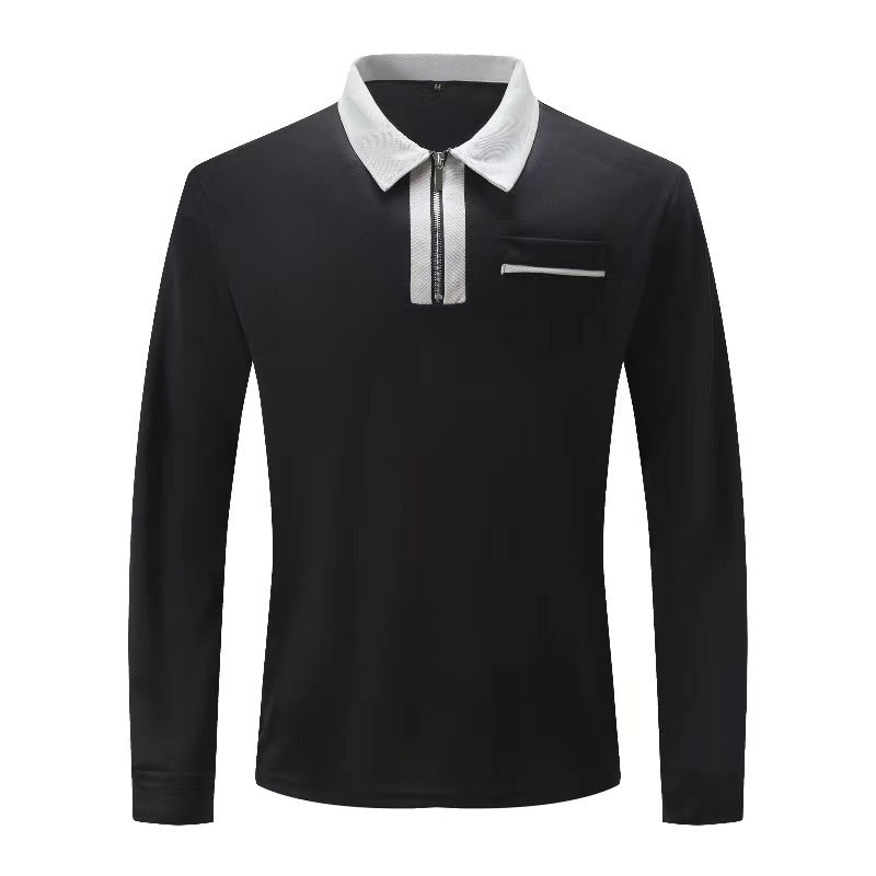 2024 Autumn Mens Long Sleeve Zipper Polo Shirts Casual Lapel Collar Zip Up Henley Shirts Cotton Sports Golf Tennis T-Shirts With Pockets - KuzuSHOP