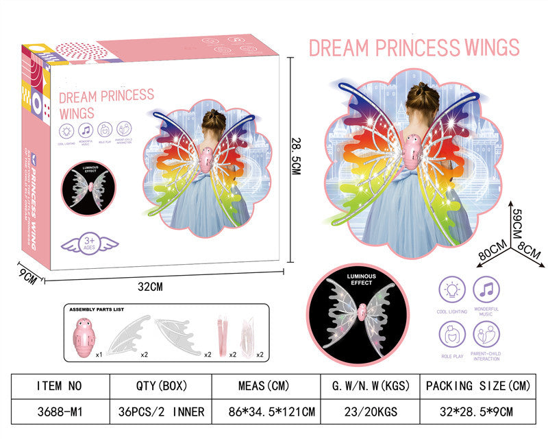 Girls Electrical Butterfly Wings With Lights Glowing Shiny Dress Up Moving Fairy Wings For Birthday Wedding Christmas Halloween - KuzuSHOP