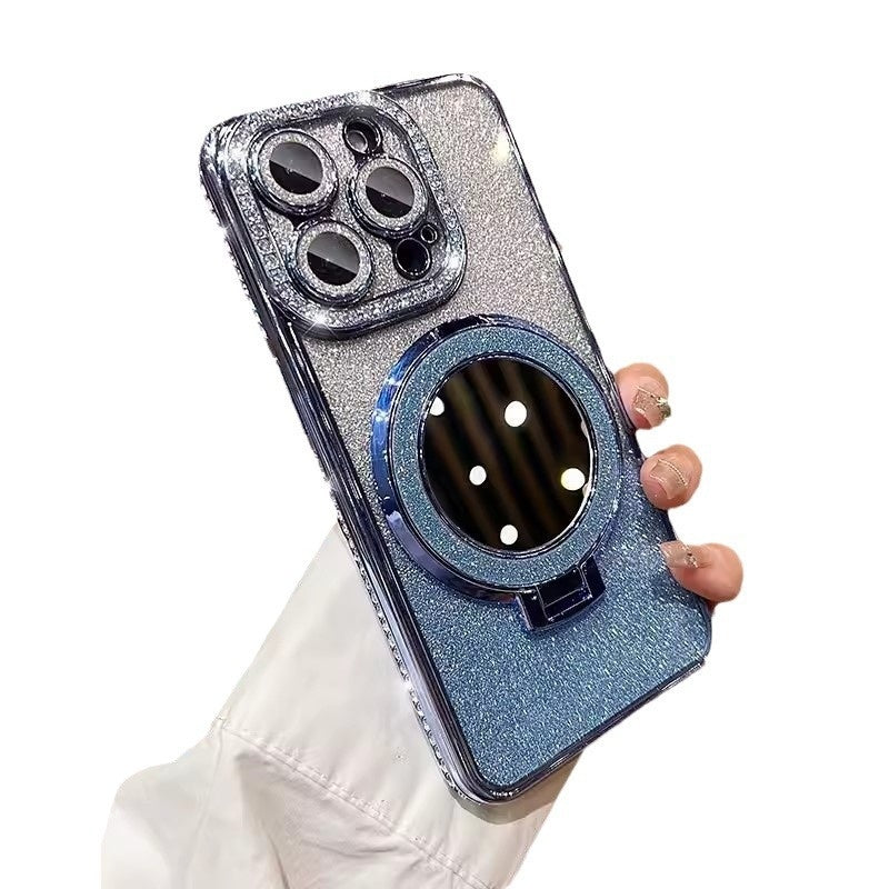 Makeup Mirror Bracket Phone Case Glitter Protective Cover - KuzuSHOP