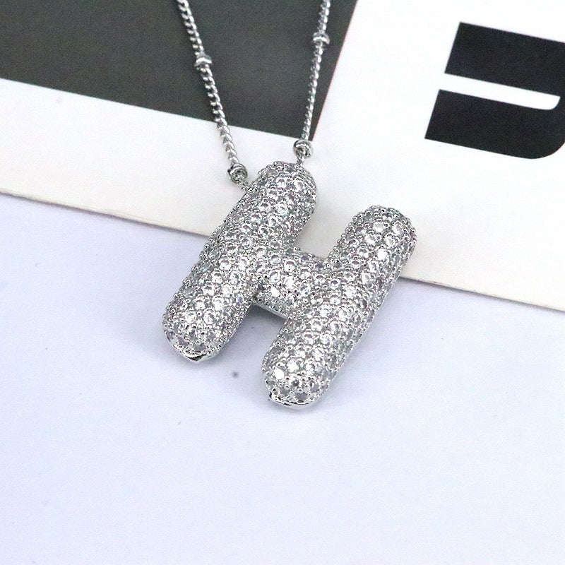 Brass Zircon Bubble Balloon Letter Pendant Necklace For Women - KuzuSHOP