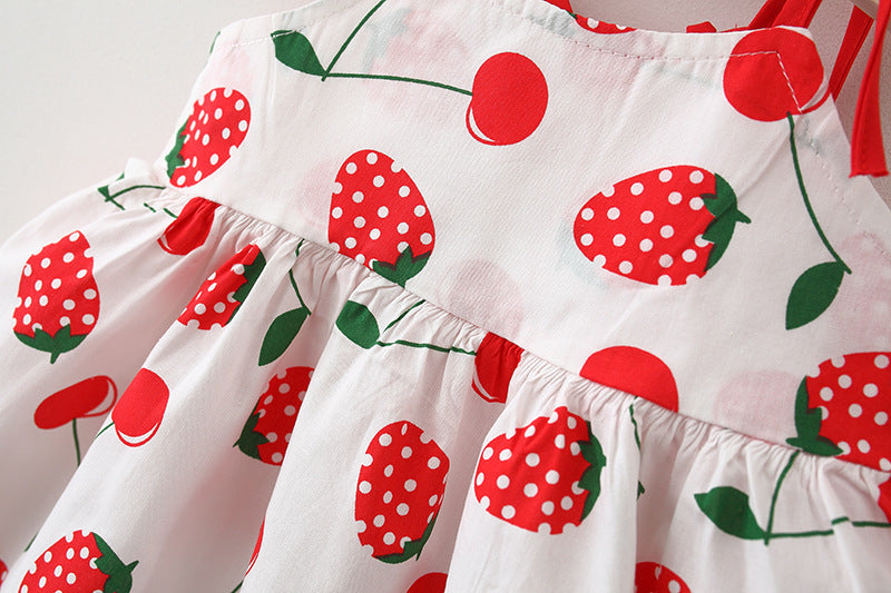 Printed Shoulder Collar Suspender Dress Western Style Sleeveless Princess Dress With Straw Hat
