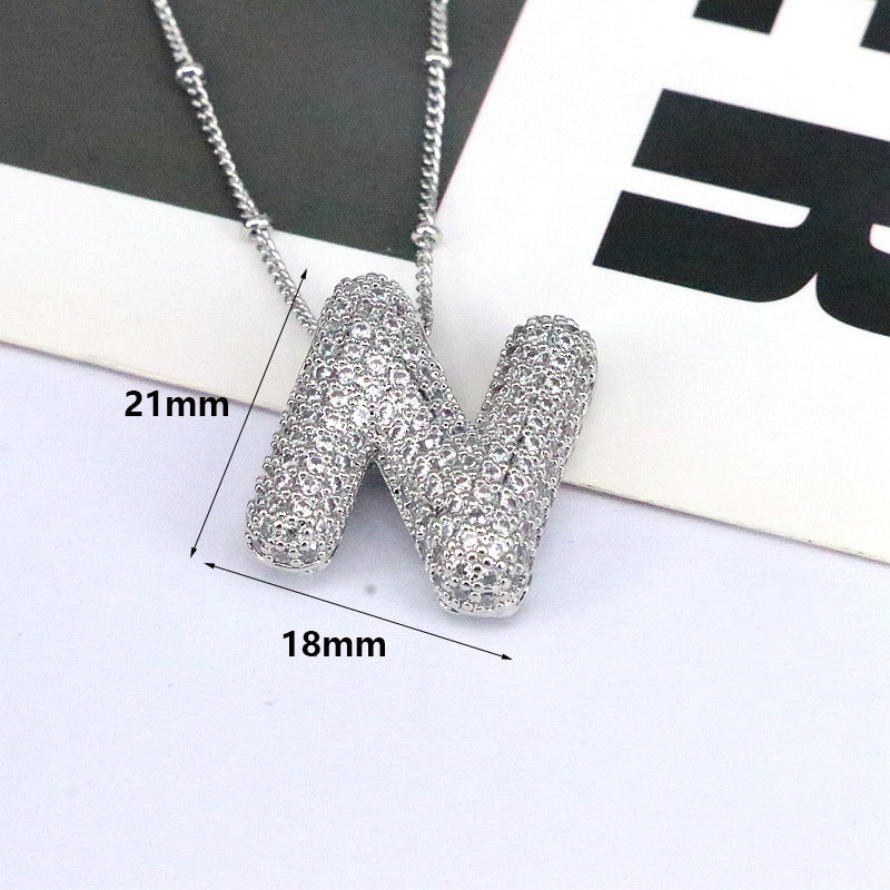 Brass Zircon Bubble Balloon Letter Pendant Necklace For Women - KuzuSHOP