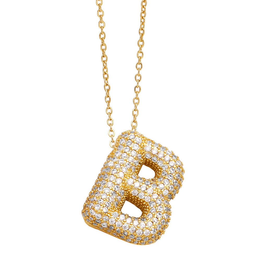 26 English Letter Necklace For Women Inlaid Zircon - KuzuSHOP