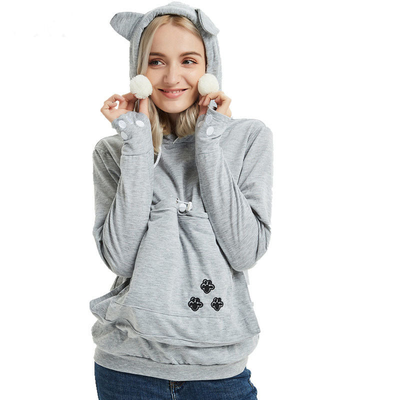 Cute Hoodies Pullover Sweatshirts With Pet Pocket For Cat Clothes Winter Women - KuzuSHOP