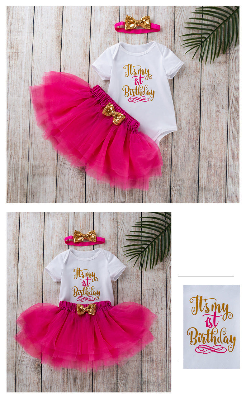 Fashion Girls' Short-sleeved Letter Printed Blouse Mesh Skirt - KuzuSHOP