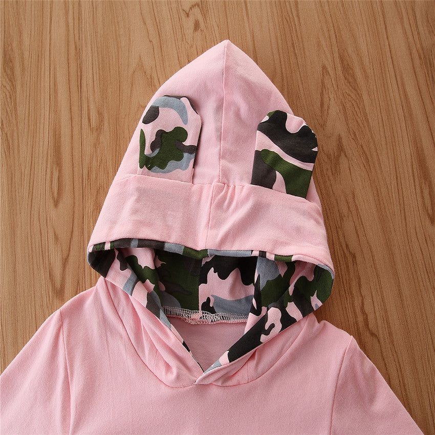 Girls Spring And Autumn Hooded Sweater Small Suit Ins Type Female Baby Camouflage 2 Piece Set - KuzuSHOP
