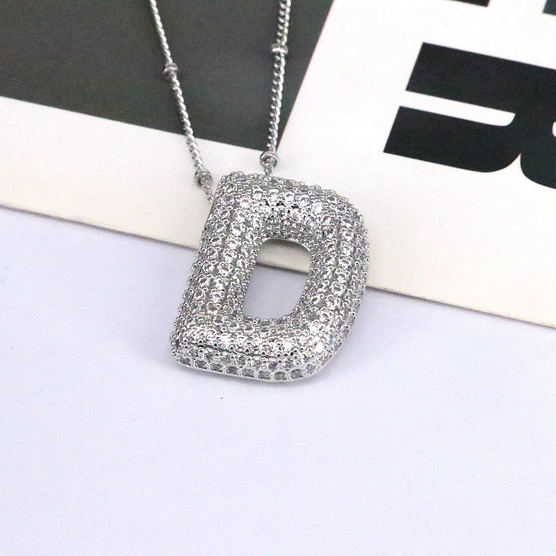 Brass Zircon Bubble Balloon Letter Pendant Necklace For Women - KuzuSHOP