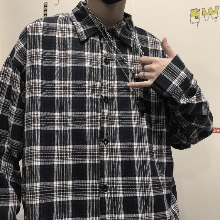 Vintage Plaid Long Sleeved Shirt Loose - KuzuSHOP