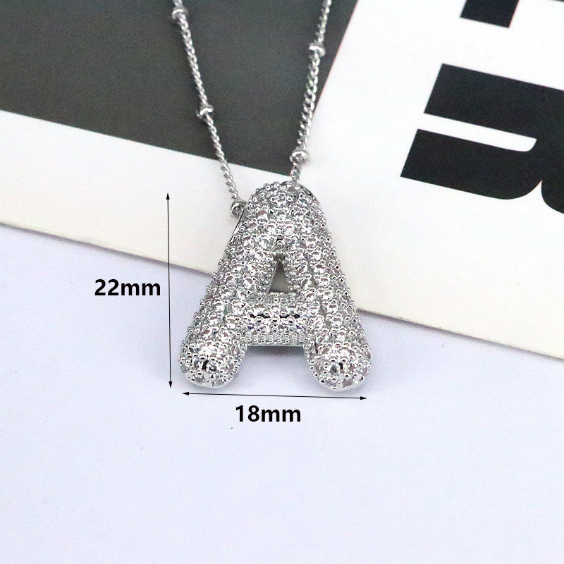 Brass Zircon Bubble Balloon Letter Pendant Necklace For Women - KuzuSHOP