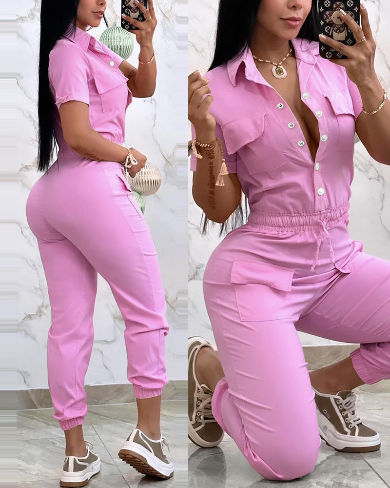 Casual Multi-pocket Waist Elastic Cargo Overalls - KuzuSHOP