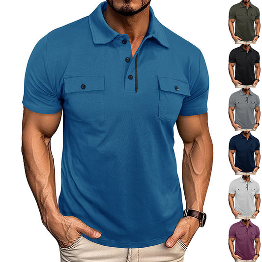 Summer Lapel Button Polo Shirt With Pockets Outdoor Fashion Short Sleeve Tops For Men Clothing - KuzuSHOP