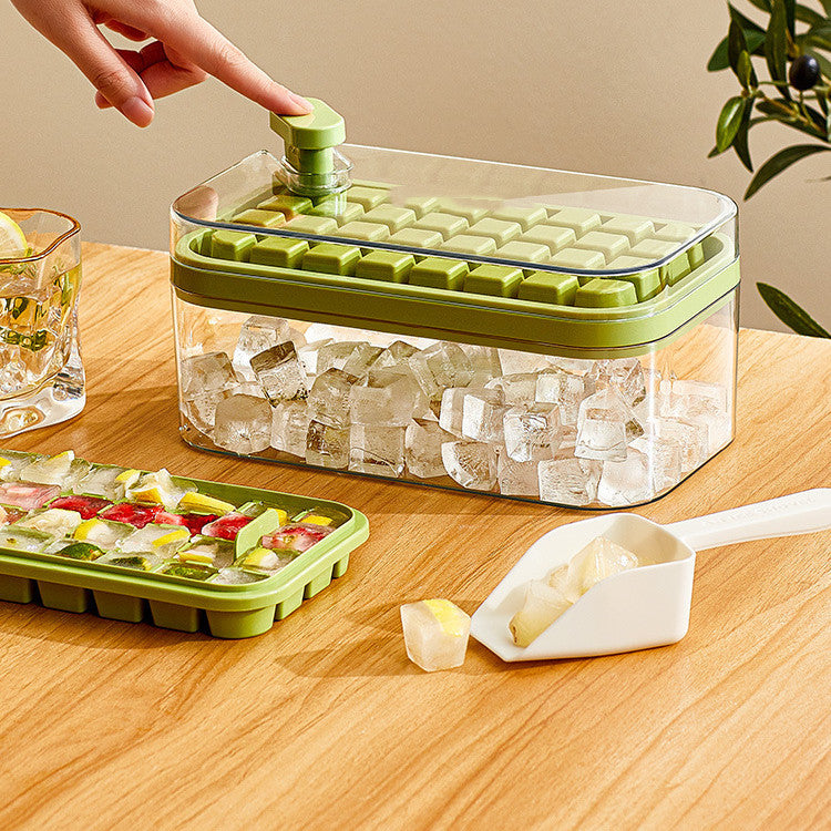 One-button Press Type Ice Mold Box Plastics Ice Cube Maker Ice Tray Mold With Storage Box With Lid Bar Kitchen Accessories - KuzuSHOP
