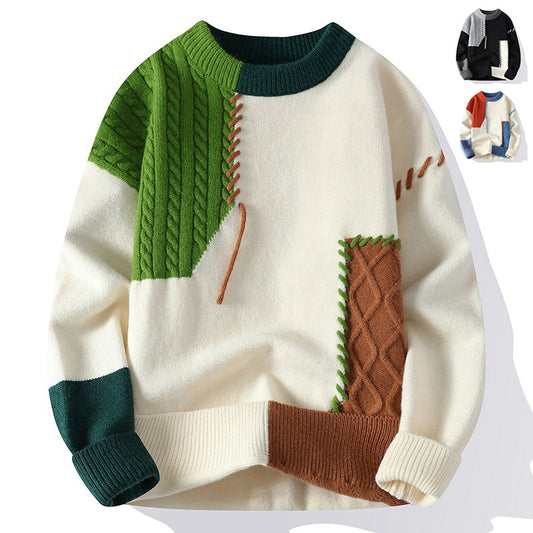 Colorblock Pullover Sweater Winter Fashion Long Sleeve Top Men's Clothing - KuzuSHOP