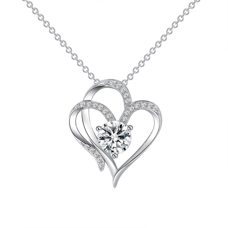 Zircon Double Love Necklace With Rhinestones Ins Personalized Heart-shaped Necklace Clavicle Chain Jewelry For Women Valentine's Day - KuzuSHOP