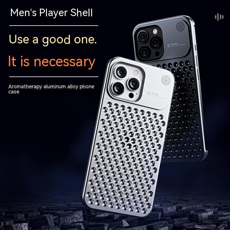 Aluminum Alloy Phone Case For 14 13 Pro Max Plus Hollow Heat Dissipation Anti-fall Full Body Shockproof Phone Cove - KuzuSHOP