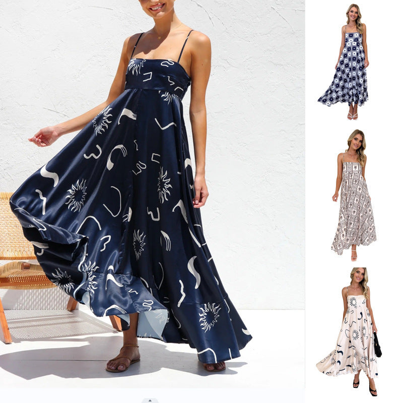 Floral Print Suspender Dress Summer Slim Fit Long Dresses For Womens Clothing - KuzuSHOP