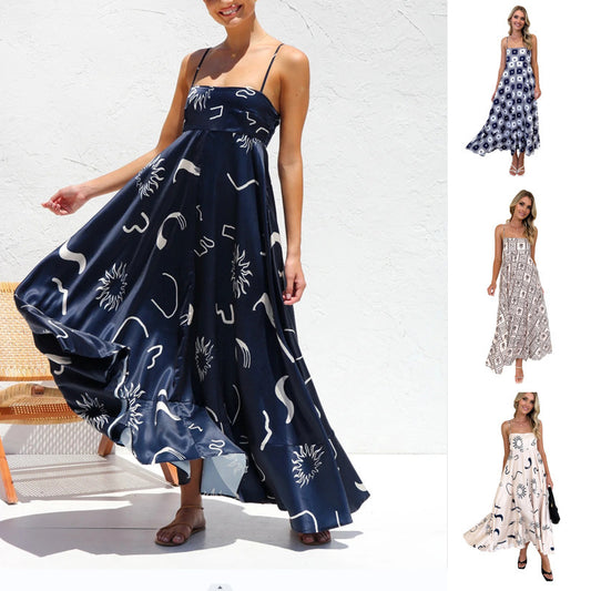 Floral Print Suspender Dress Summer Slim Fit Long Dresses For Womens Clothing - KuzuSHOP
