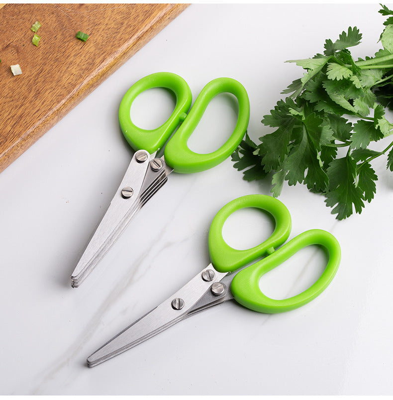 Multifunctional Multi-layer Green Onion Scissors Stainless Steel Onion Cutting Knife Herb Seaweed Spice Scissors Kitchen Scissor Kitchen Gadgets - KuzuSHOP