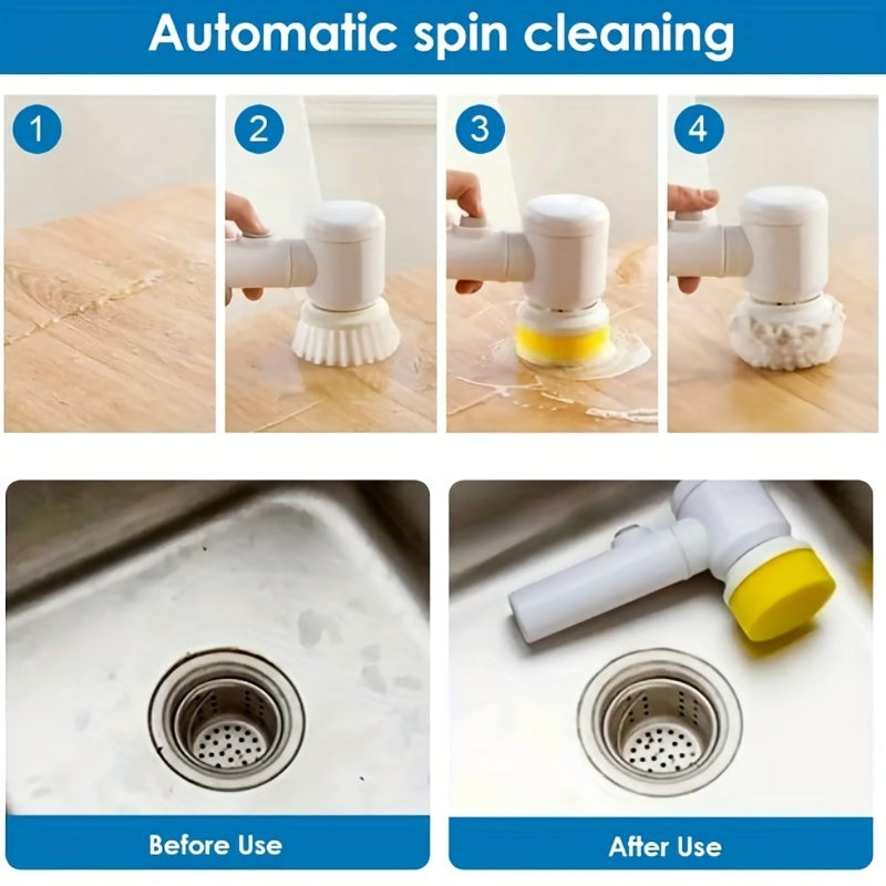 1pc Electric Spin Cleaning Brush,USB Rechargeable Handheld Kitch Cleaner Coldless Rotary Brush, Power Brush Bathroom Rechargeable Brush, Automatic Rotary Power Cleaning Brush For Cleaning - KuzuSHOP