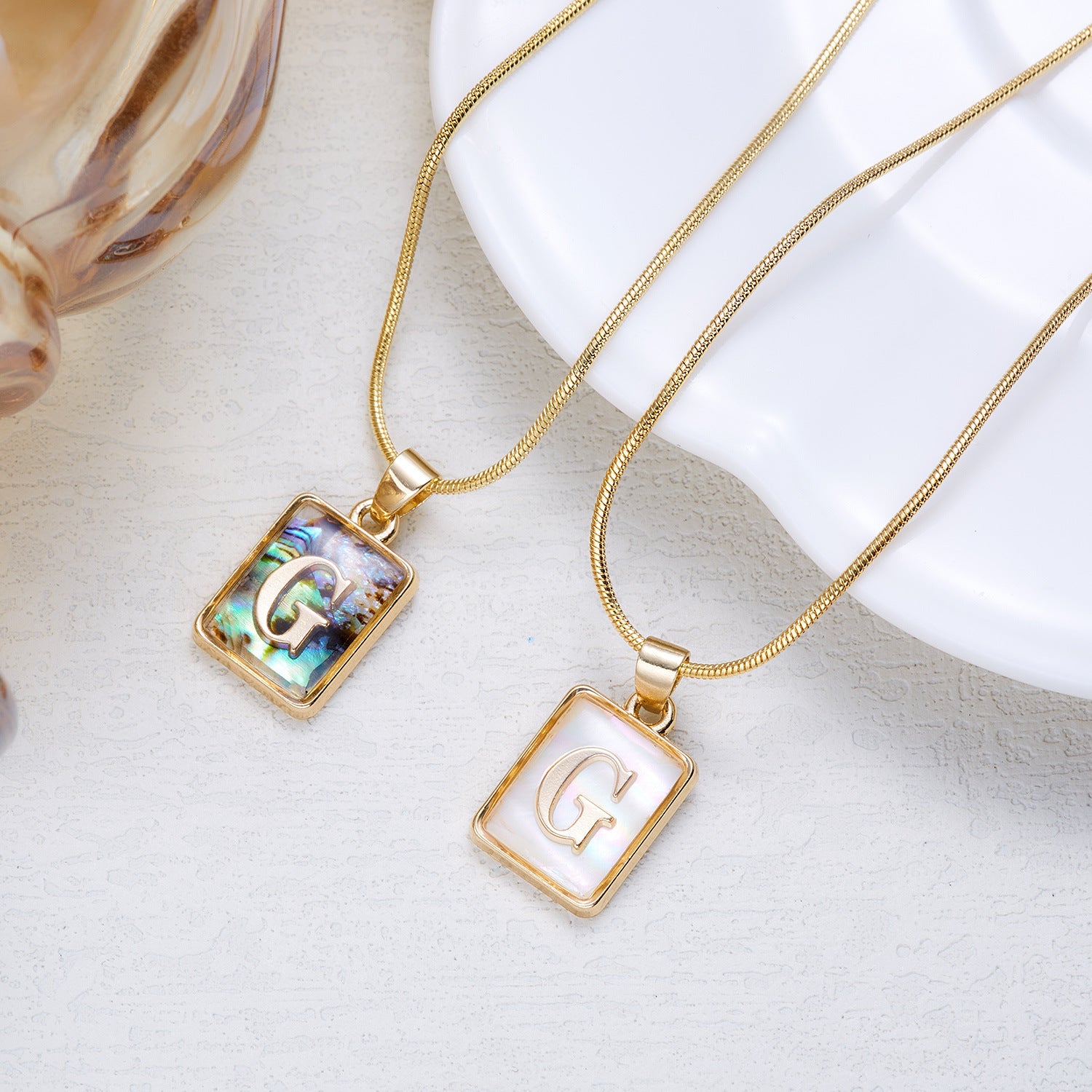 26 Letter Square Necklace Colorful Shell Luminous Pendant Chain Necklace For Women Temperament Ladies Jewelry - KuzuSHOP