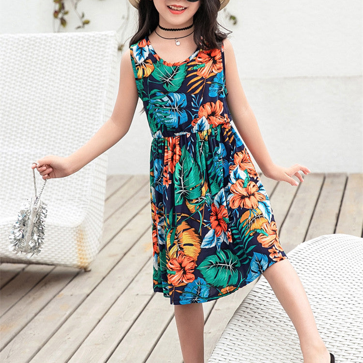 Girls' Rayon Breathable Print Beach Dress - KuzuSHOP