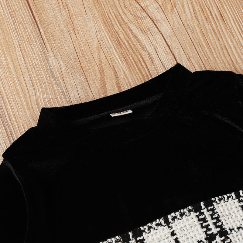 Black Plaid Print Baby Girl Suit Skirt - KuzuSHOP