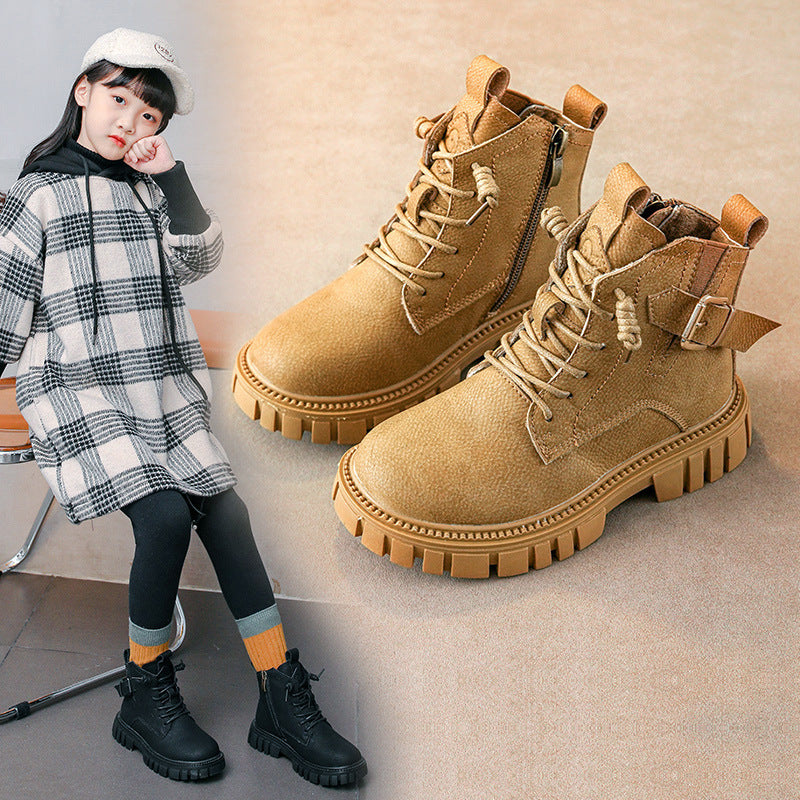 Boy Martin Boots Children Plus Fleece Shortautumn And Winter - KuzuSHOP