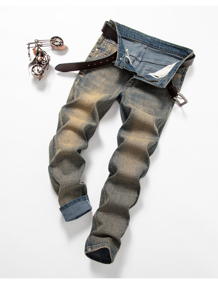 Men's Straight Stretch Slim Retro Running Volume Versatile Retro Men's Long Jeans - KuzuSHOP