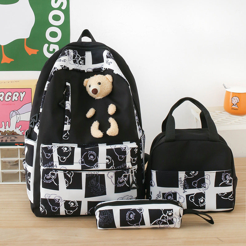 Elementary And Middle School Student Schoolbags Women's Cute Bear Lunch Box Three-piece Set - KuzuSHOP