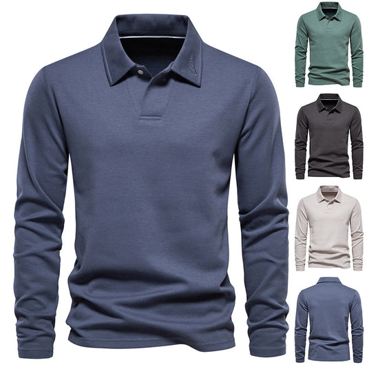 Fashion Lapel Long-sleeved Polo Shirt Men's Casual Solid Color Tops Clothing - KuzuSHOP