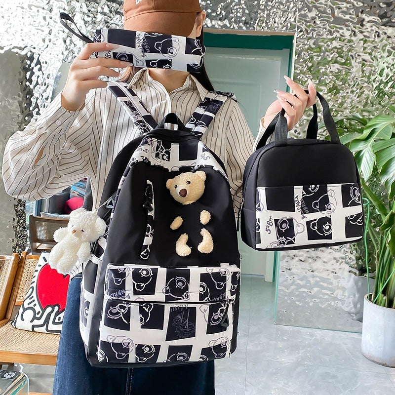 Elementary And Middle School Student Schoolbags Women's Cute Bear Lunch Box Three-piece Set - KuzuSHOP