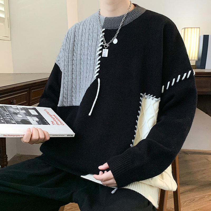 Colorblock Pullover Sweater Winter Fashion Long Sleeve Top Men's Clothing - KuzuSHOP
