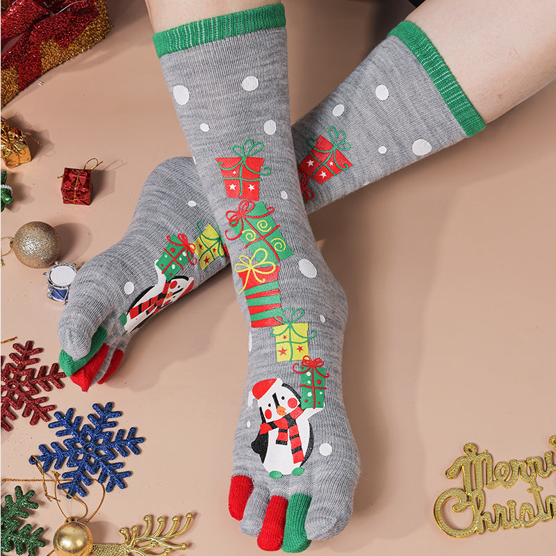 Cute Christmas Five-finger Socks Winter Elastic Sweat-absorbent Split-toe Socks For Women - KuzuSHOP