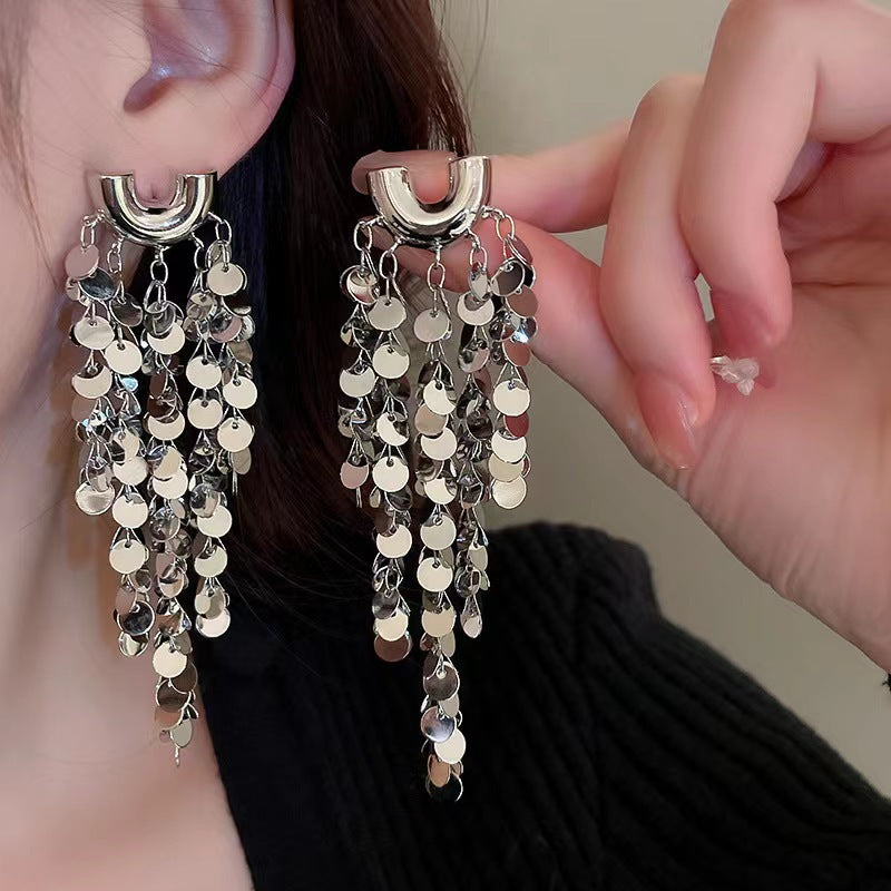 Exaggerated Sequined Tassel Earrings Women's Design Fashion - KuzuSHOP