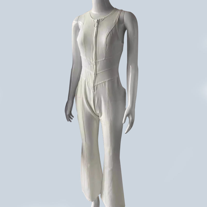 Summer Slim Heart-shape Backless Denim Jumpsuit Women Halter Neck Zip Up High Waist Panst Retro Style Clothing - KuzuSHOP