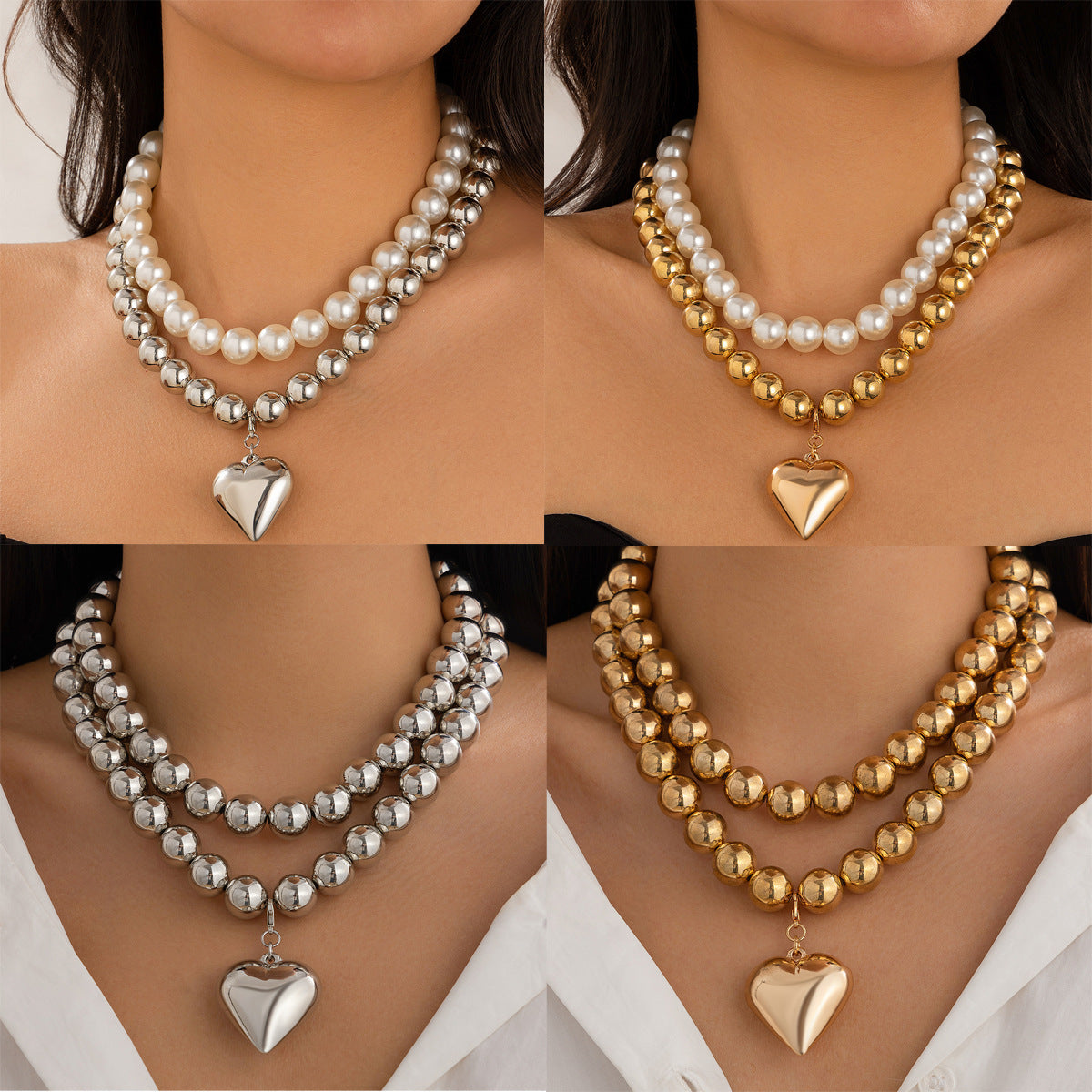 Ornament Pearl Heart Clavicle Chain Beaded Heart-shaped - KuzuSHOP