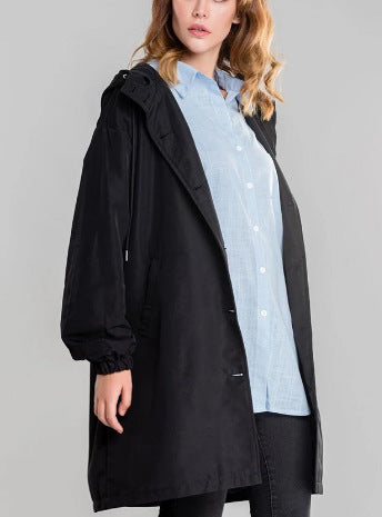 Plus Size Trench Coat Mid-length Loose Long Sleeve Jacket - KuzuSHOP