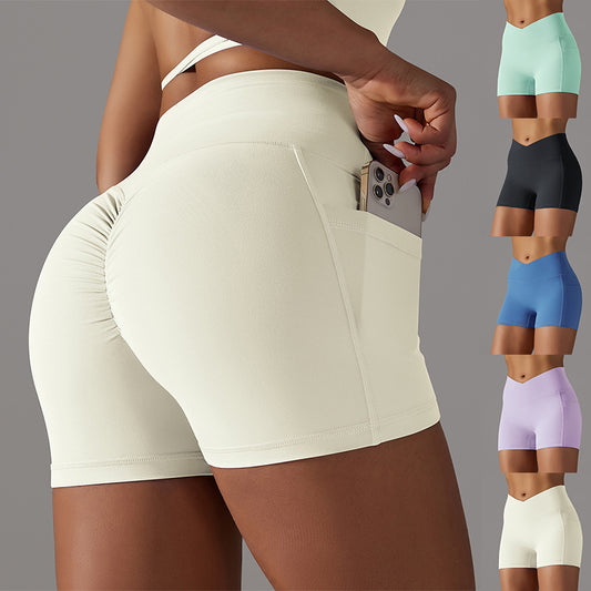 Yoga Shorts With Phone Pocket Design Fitness Sports Pants For Women Clothing - KuzuSHOP