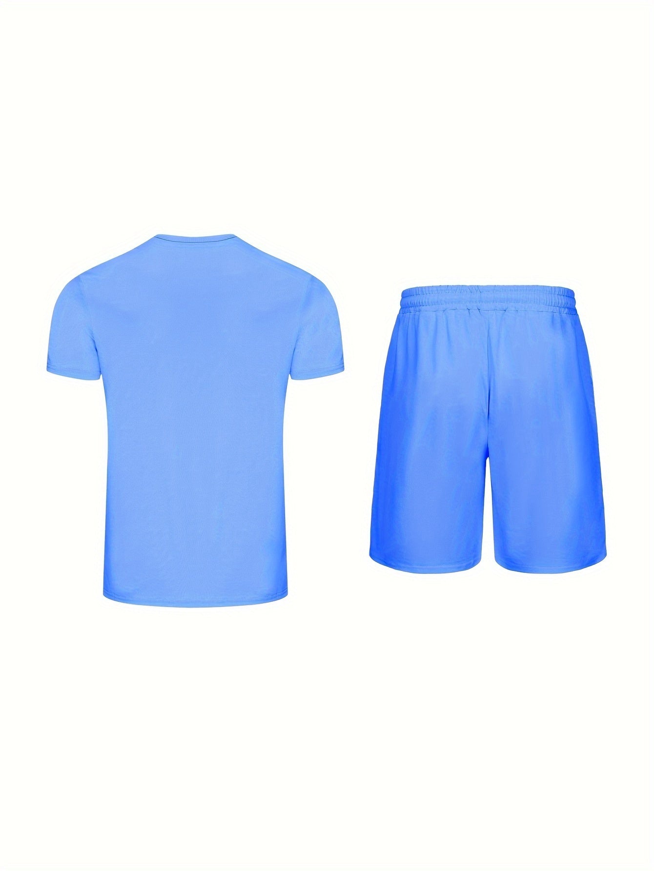Men's Outfit, Solid Casual Crew Neck Short Sleeve T-Shirt & Drawstring Shorts 2-piece Set For Summer Outdoor Activities - KuzuSHOP