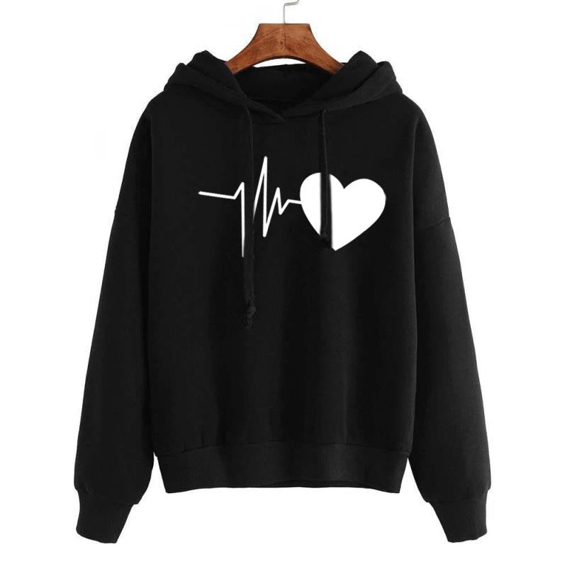 Heart Print Streetwear Hoodies Women Sweatshirt Spring Autumn Long Sleeve Hoodie Clothes - KuzuSHOP