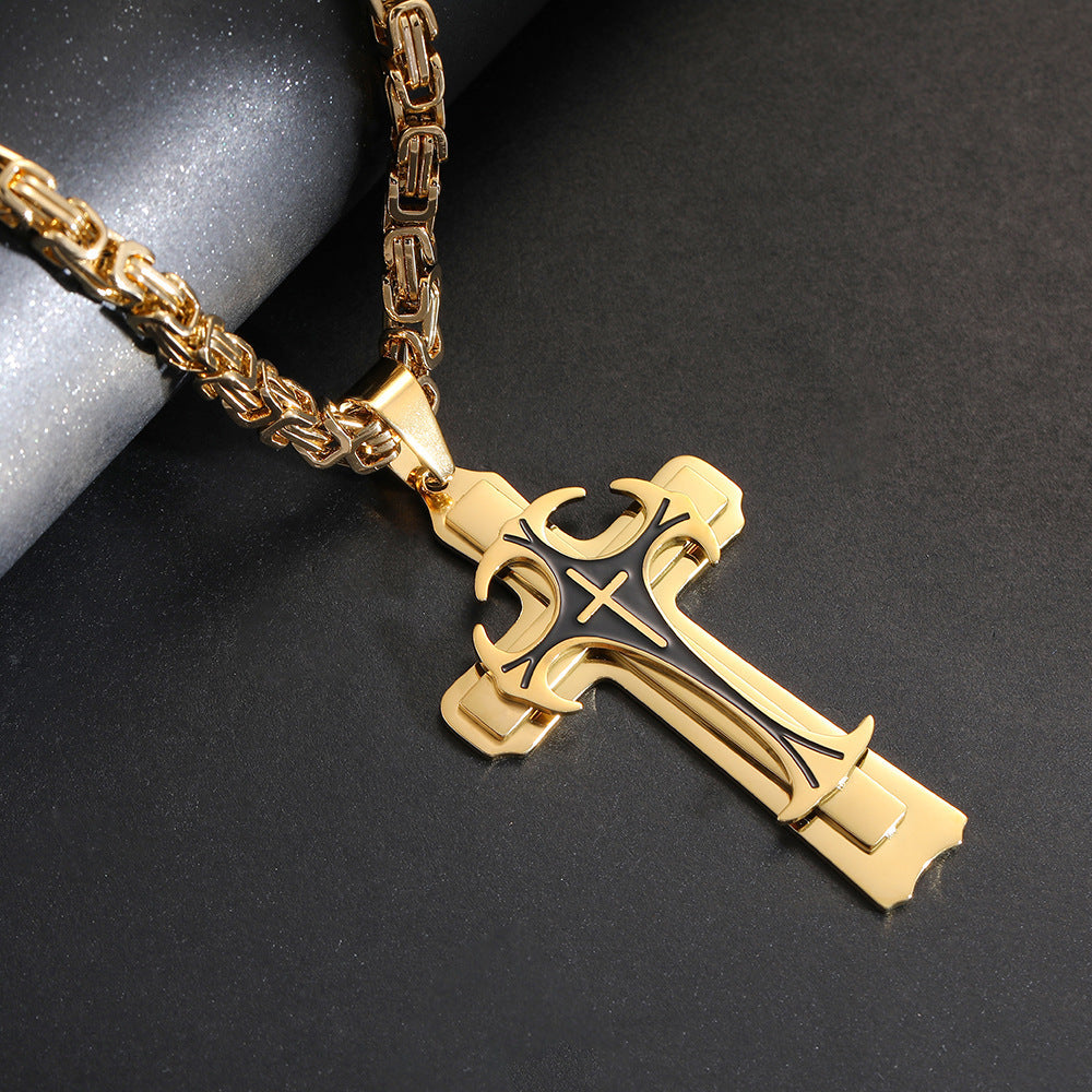 Fashion Jewelry Christian Trinity Latin Cross Necklace For Men Stainless Steel Three Layers Cross Pendants Necklaces Jewelry Gift - KuzuSHOP