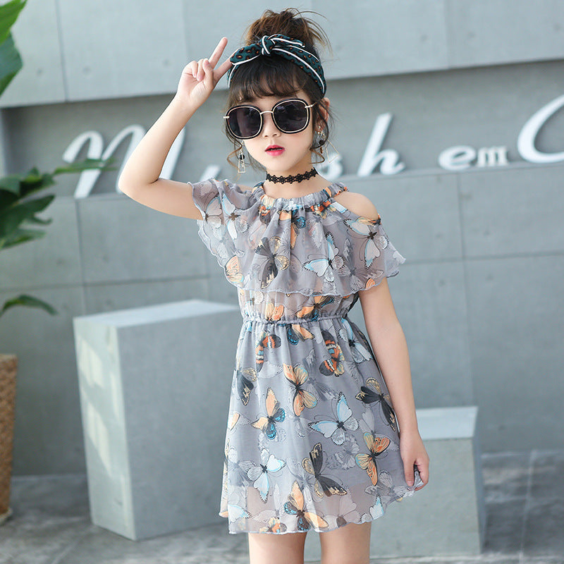 Summer new fashion Korean style big kids girls chiffon print skirt - KuzuSHOP