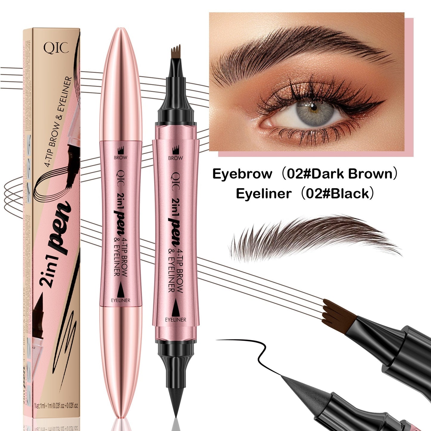 Double-headed 3D Micro-carved Liquid Four-fork Eyebrow Pencil Eyeliner 2-in-one Dual-purpose Eye - KuzuSHOP