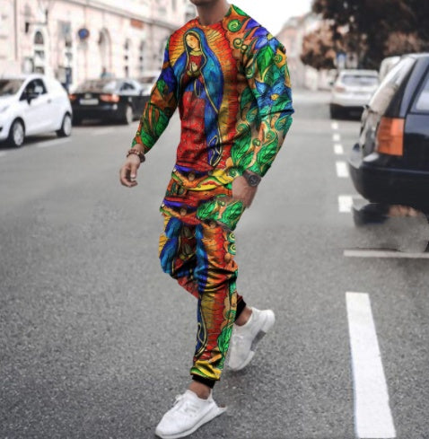 Round Neck T Shirt Long Sleeve Sports Pants Two Piece Set - KuzuSHOP