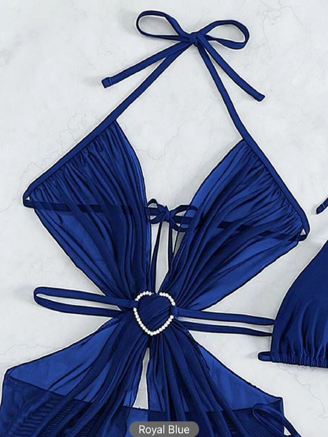 3pcs Halter Neck Bikini Beach Summer Solid Color Split Swimsuit Womens Clothing - KuzuSHOP