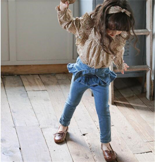 Children Girl Bow Sweet Little Feet Denim Skirt Pants - KuzuSHOP