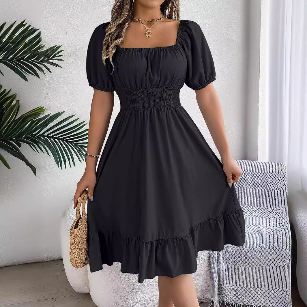 Casual Short-sleeved Ruffled A-line Skirt - KuzuSHOP