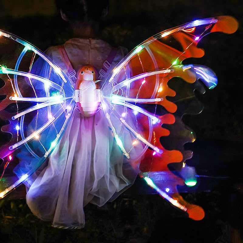 Girls Electrical Butterfly Wings With Lights Glowing Shiny Dress Up Moving Fairy Wings For Birthday Wedding Christmas Halloween - KuzuSHOP
